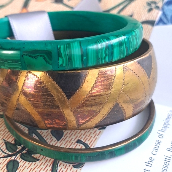 Set of 3 bracelets brass and malachite - Picture 1 of 5